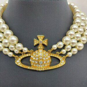 Vivienne Westwood Triple Pearl Necklace Gold Pendant